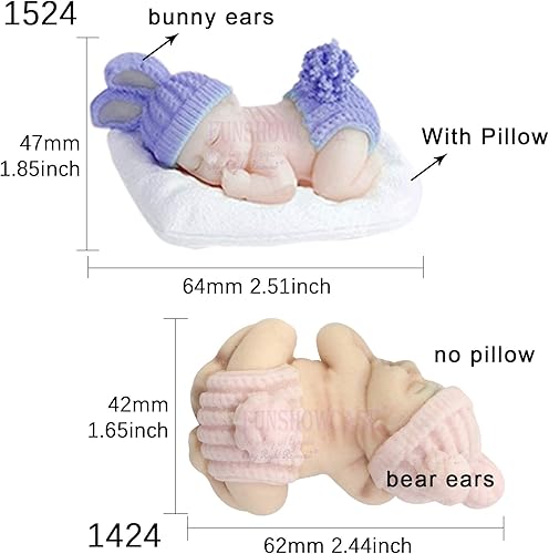 Miniatura 3 de FUNSHOWCASE Bebé durmiendo con almohada, gorro esponjoso, pantalones, fondant, molde de silicona para decoración de pasteles, fabricación de jabón