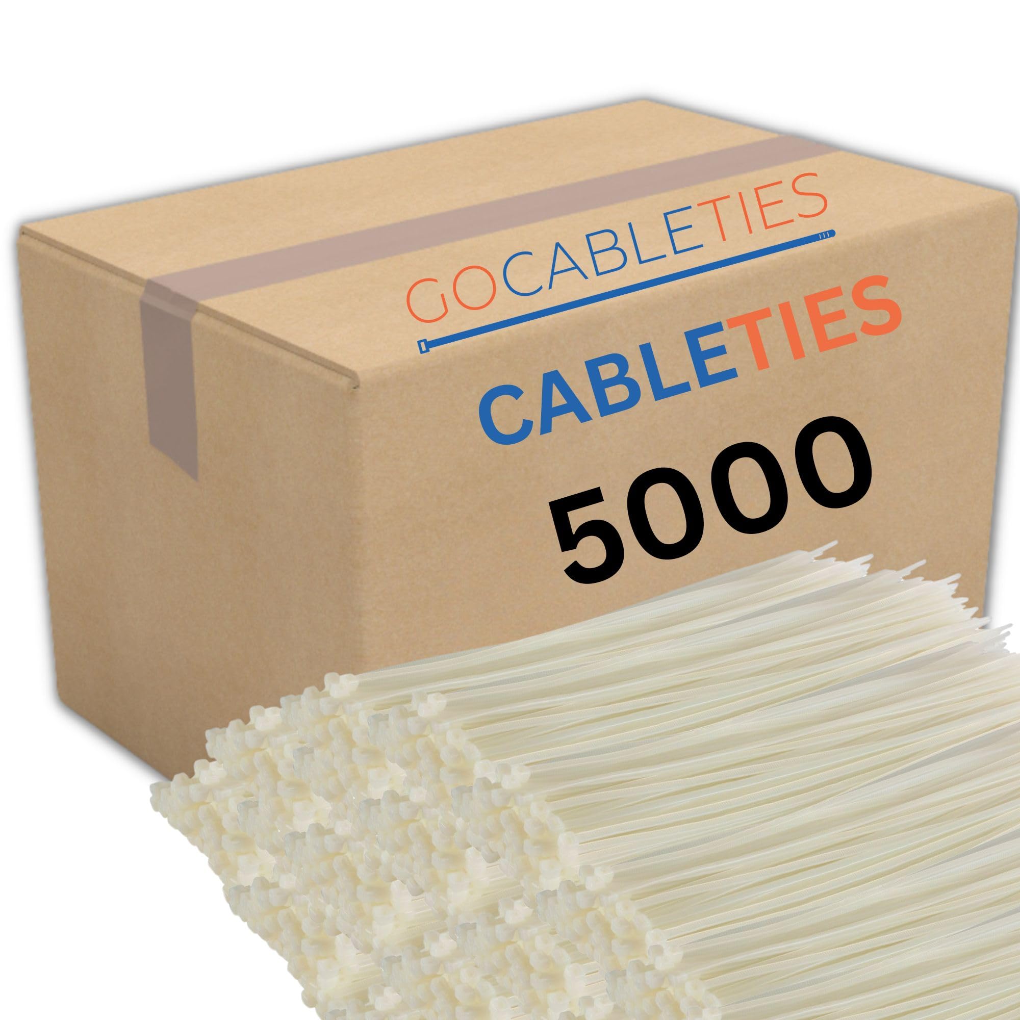 Gocableties White Cable Ties, 300mm x 3.6mm, Bulk Pack of 5000, 12” Premium Nylon Zip Ties, Multi-Purpose Plastic Tie Wraps, Secure Self-Locking Mechanism, for Home, Garden, Office and DIY