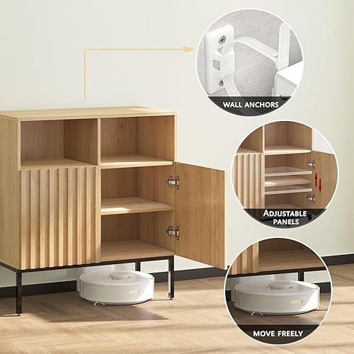 Miniatura 6 de Juego de 2 armarios de almacenamiento estriados Oxford, aparador de buffet con puertas, consola decorativa para sala de estar, comedor, entrada,