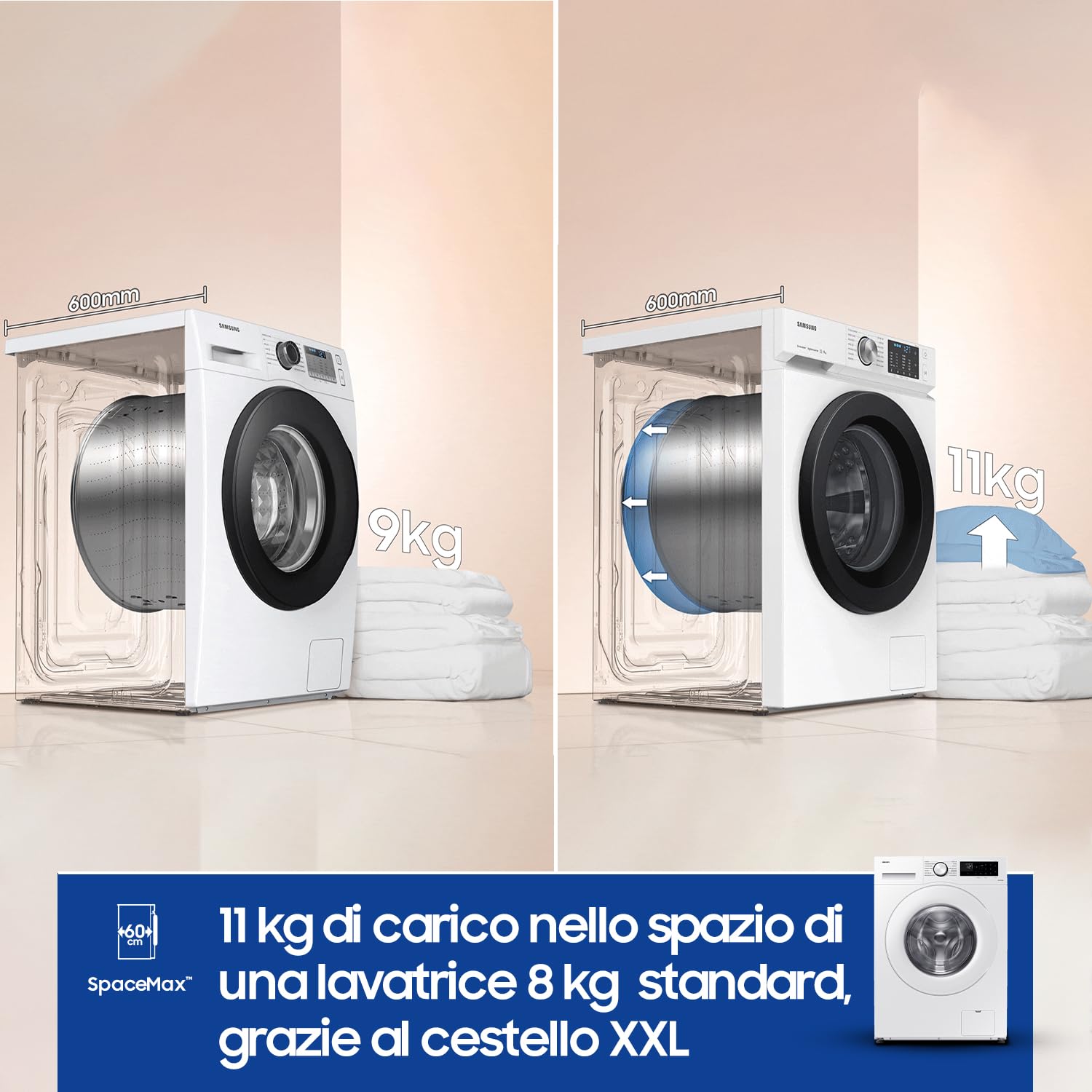 Samsung Lavatrice Crystal Clean Wifi WW11DG5B25TE/ET Libera installazione, 11 Kg, 1400 RPM, Ecobubble, Vapore, Carica Frontale, 60l x 85h x 55p cm