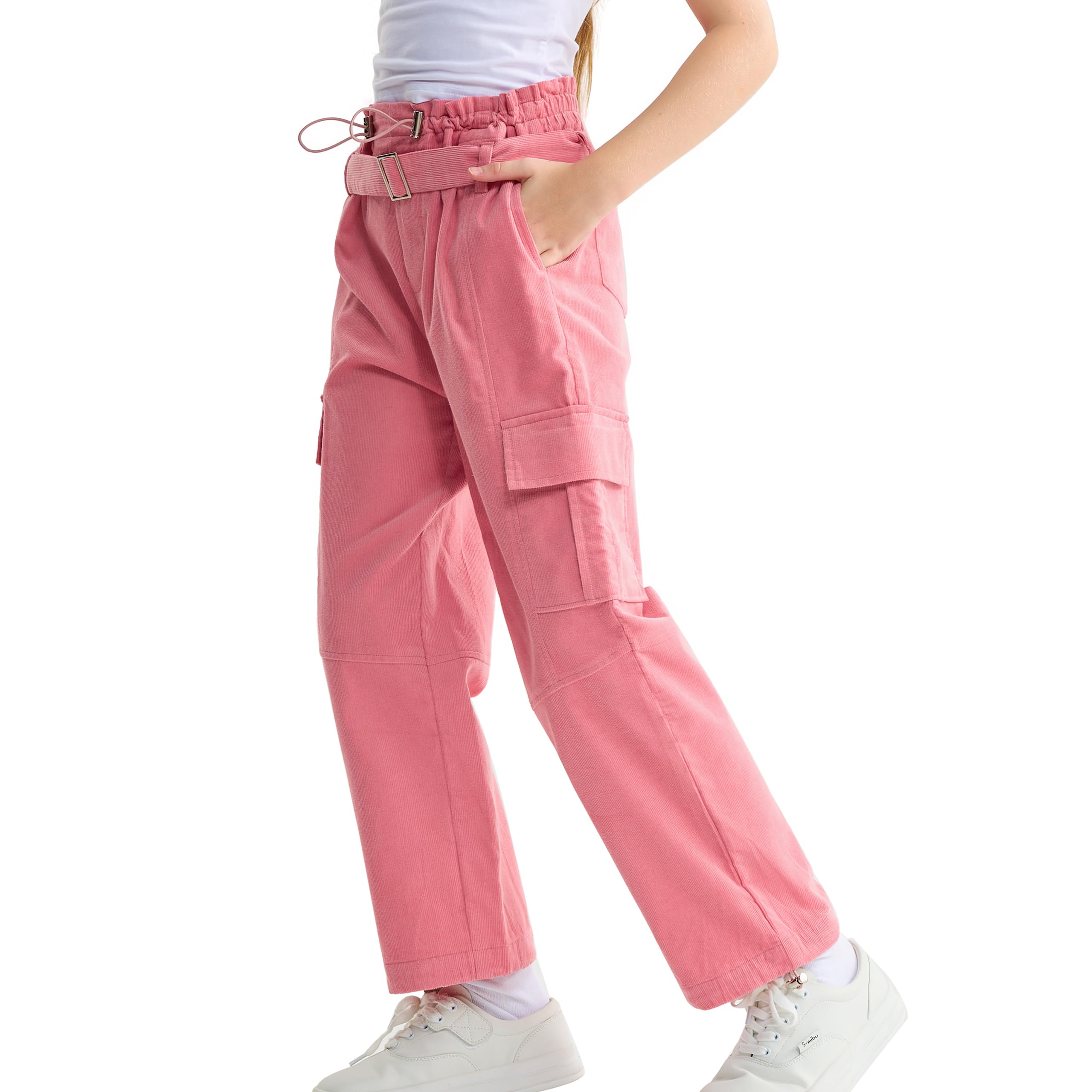 Rolanko Cargohose für Mädchen, Cord, weites Bein, Cargohose, Streetwear, Kinderhose, Jogginghose mit Taschen, 4–15 Jahre
