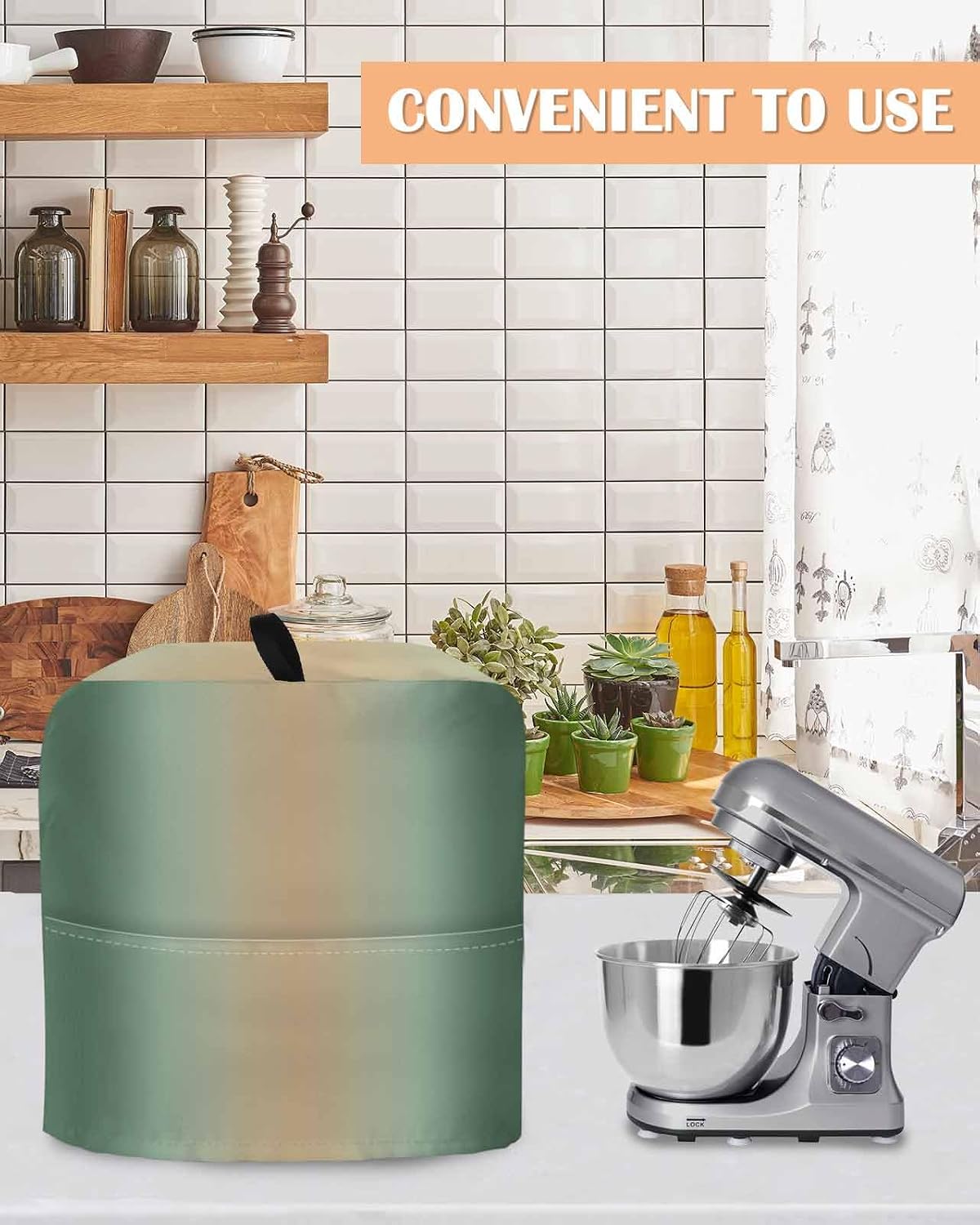 Sage Green Ombre Stand Mixer Cover with Storage Pocket, Waterproof Kitchen Mixer Covers, Modern Yellow Gradient Farmhouse Art Kitchen Appliance Dust Cover Compatible with 5-8 Quart Mixers