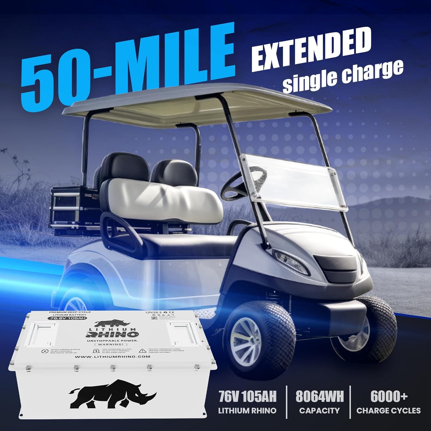 76V 105Ah Lithium Golf Cart Battery with 25-Amp Charger, 700A Max BMS, LCD Touchscreen & Mobile App, 12V Reducer, 6000+ Cycle Life, Golf Cart Conversion Kit, Install Support