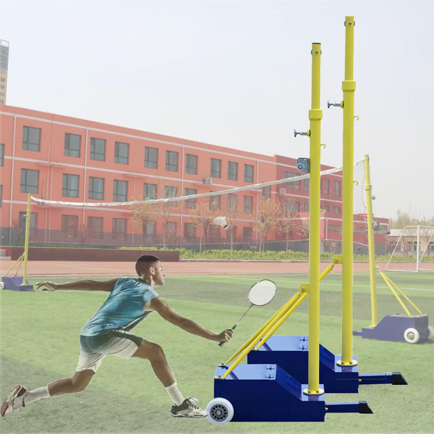 Portable Volleyball Poles with Volleyball Net/Badminton Net Outdoor,Volleyball Poles for Backyard,Mobile Badminton Net Frame,Adjustable 4 Heights