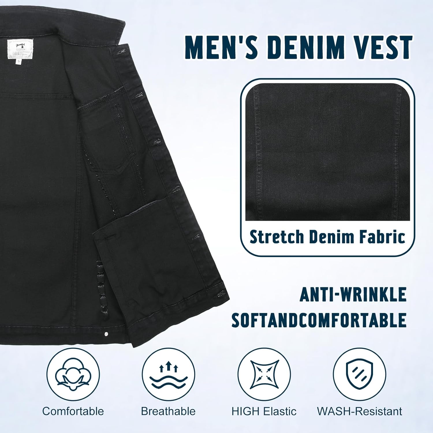 Denim Vest Men Lapel Sleeveless Slim Fit Retro Ripped Elastic Casual Jean Vest for Men's With Pockets - Image 6