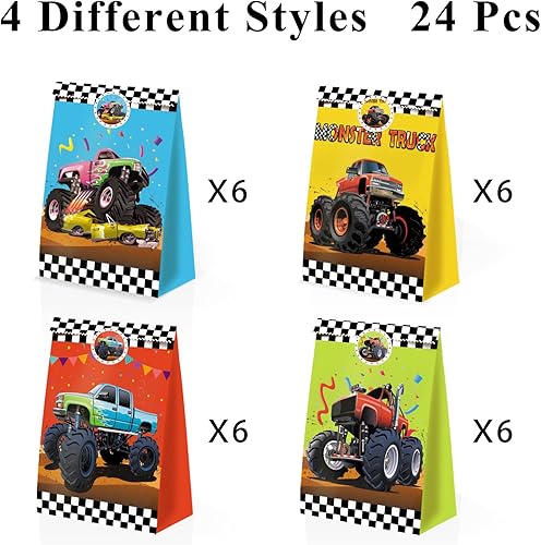 Vista 3 de 24 bolsas de golosinas Monster Truck: recuerdos de fiesta de monstruos y decoraciones para fiestas de cumpleaños de niños