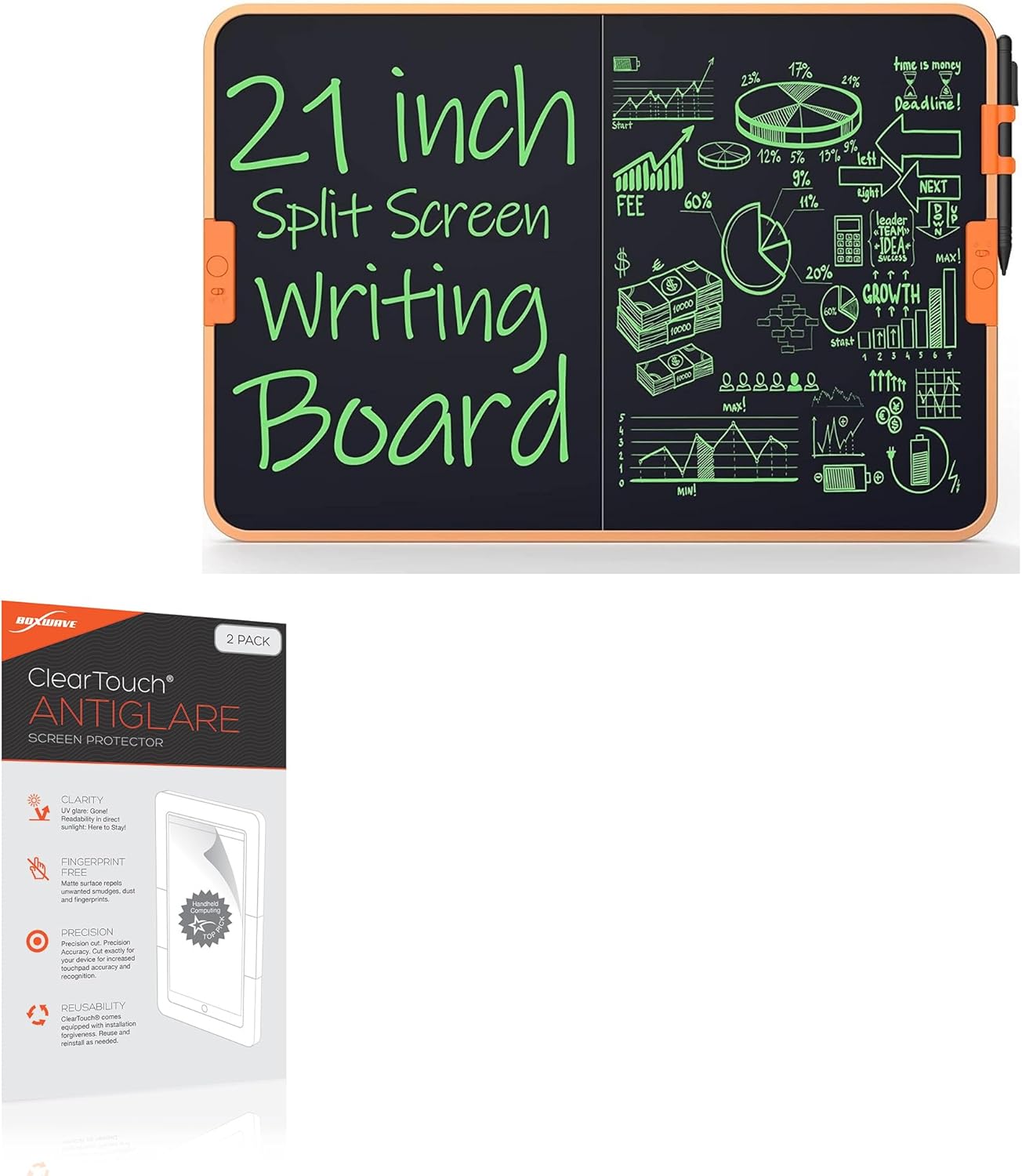 BoxWave Screen Protector Compatible with Tugau LCD Dual Screen Writing Tablet (21 in) - ClearTouch Anti-Glare (2-Pack), Anti-Fingerprint Matte Film Skin