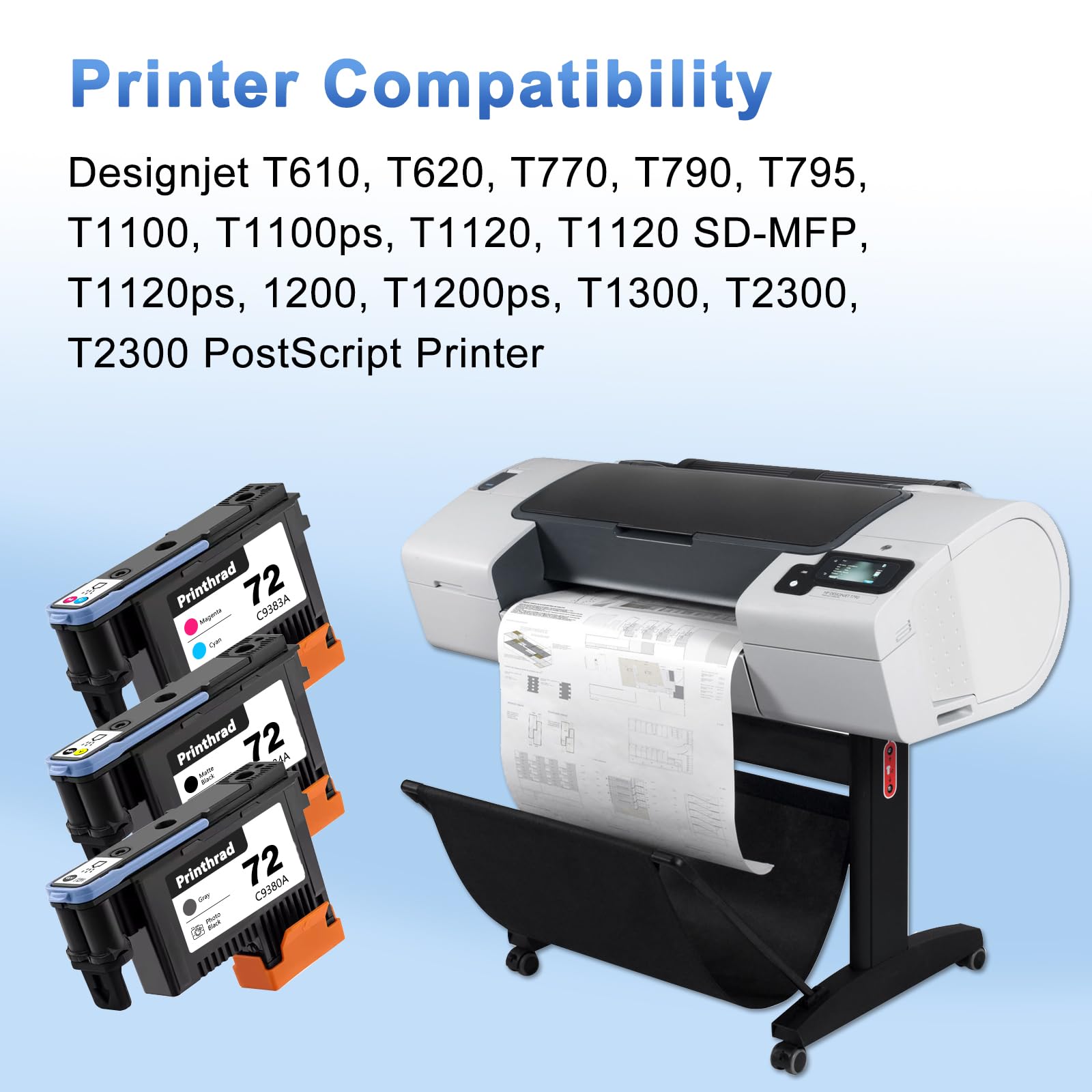 72 Testina di stampa rigenerata per hp 72 compatibile per hp Designjet T1300, T1200, T1120, T1100, T600, T610, T620 T795, T790, T770 (Magenta/Ciano/Nero Opaco/Giallo/Grigio/Foto Nero)