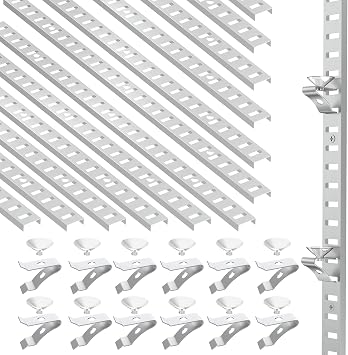 12 Pcs 17Inch Shelf Pilaster and 12 Pcs Shelf Clips, Adjustable Shelf Brackets Shelf Rail Metal Mortise Mount Pilaster Strip Standard for Wall Shelving System Closet Organization Storage