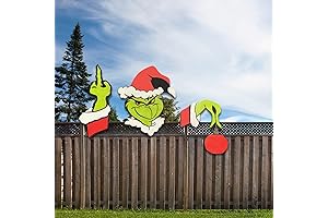 4 Piece Grinch Fence Peekers, Funny Christmas Fence Yard Signs, Grinchmas Decor...