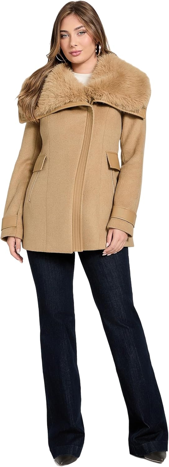 GUESS Lilia Faux-Fur Collar Coat