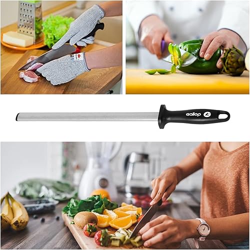 Miniatura 4 de Acero afilador de diamante de 12 pulgadas, varilla afiladora de cuchillos, para afilar cuchillos de cocina, cuchillos de carnicero, cuchillas