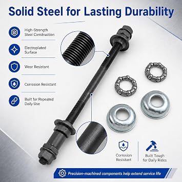 190 mm Bicycle Hub Axle Kit with Bearing Retainers and Cups