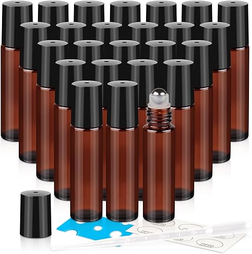 Miniatura 41 de ZEJIA Botellas enrollables de 0.3 fl oz para aceites esenciales, paquete de 24 botellas de vidrio enrollables, botella de perfume recargable