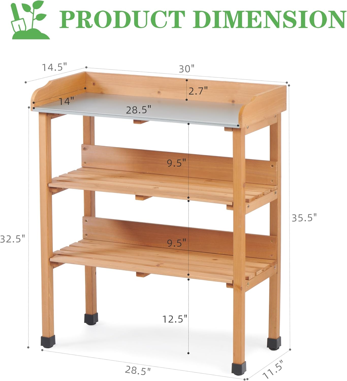 Wooden Potting Bench Table, Outdoor Garden Table Work Bench with Shelf, Workstation for Outside Lawn Patio