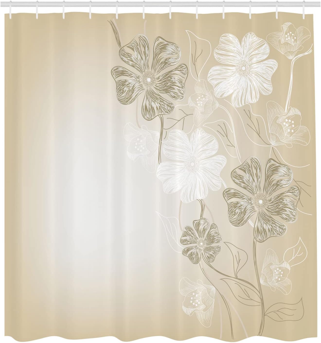 Ambesonne Art Shower Curtain, Hand Drawn Cherry Blossoms Fantasy Bridal Garden Anniversary Theme Spring Season, Cloth Fabric Bathroom Decor Set with Hooks, 70" Long, Grey Yellow