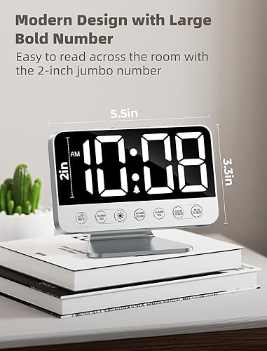 Miniatura 2 de Digital Alarm Clocks for Bedrooms: Large Bold Number 5 Brightness Dimmer - Easy to Read Across The Room - 5 Alarm Sound 8 Night Light - Silver