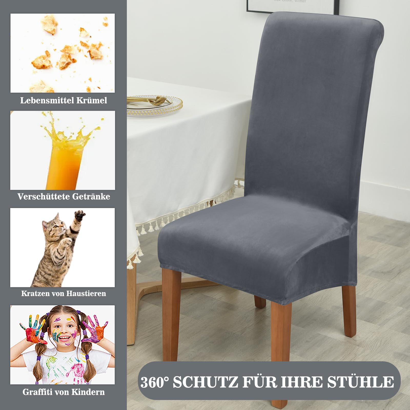 Alishomtll Coprisedia in velluto XL, set da 6 pezzi, universali, elasticizzati, per sedie basculanti, grandi e lavabili e rimovibili, per cucina, banchetti, matrimoni, feste (grigio, 6 pezzi)