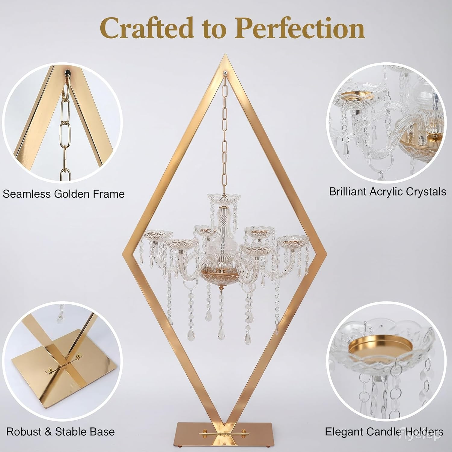 Wedding Crystal Candle Holder Centerpieces with Hanging Crystals, 7 Arms Chandelier Pedestal Stand for Wedding Centerpieces Decoration, Romantic Gold Candelabra Stand for Western Dining (Gold, 2 pcs)