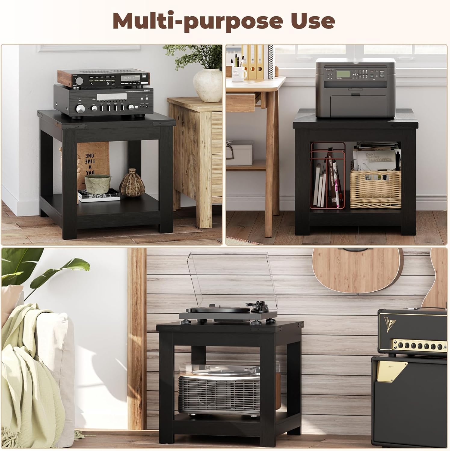 Homieasy Black End Table, 20x20 Inch Square Side Table for Living Room, Large Wood Accent Table with Storage Shelf, Modern Farmhouse Nightstand Bedside Table, Black