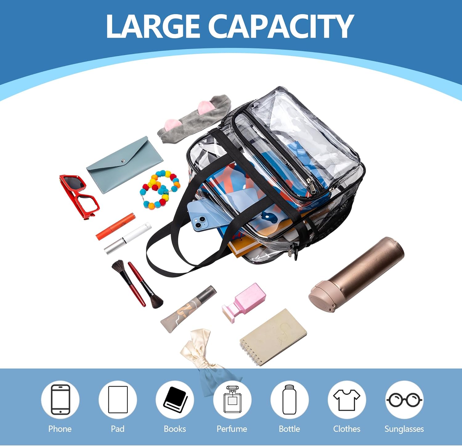 Paxiland Clear Bag for Stadium Events, 12x6x12 Inches Clear Tote Bag with Detachable Strap for Sports, Concert, Work, Travel - Image 6