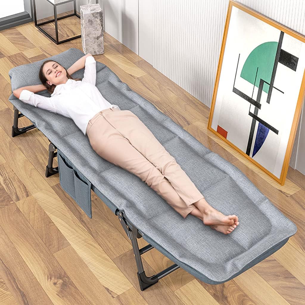 Rollaway Bed Folding Bed with Mattress for Adults Folding Bed with Side Storage Bag Backrest 5-Speed Adjustment Used for Office Lunch Break Hospital Escort Outdoor Recreation 200x62x32cm