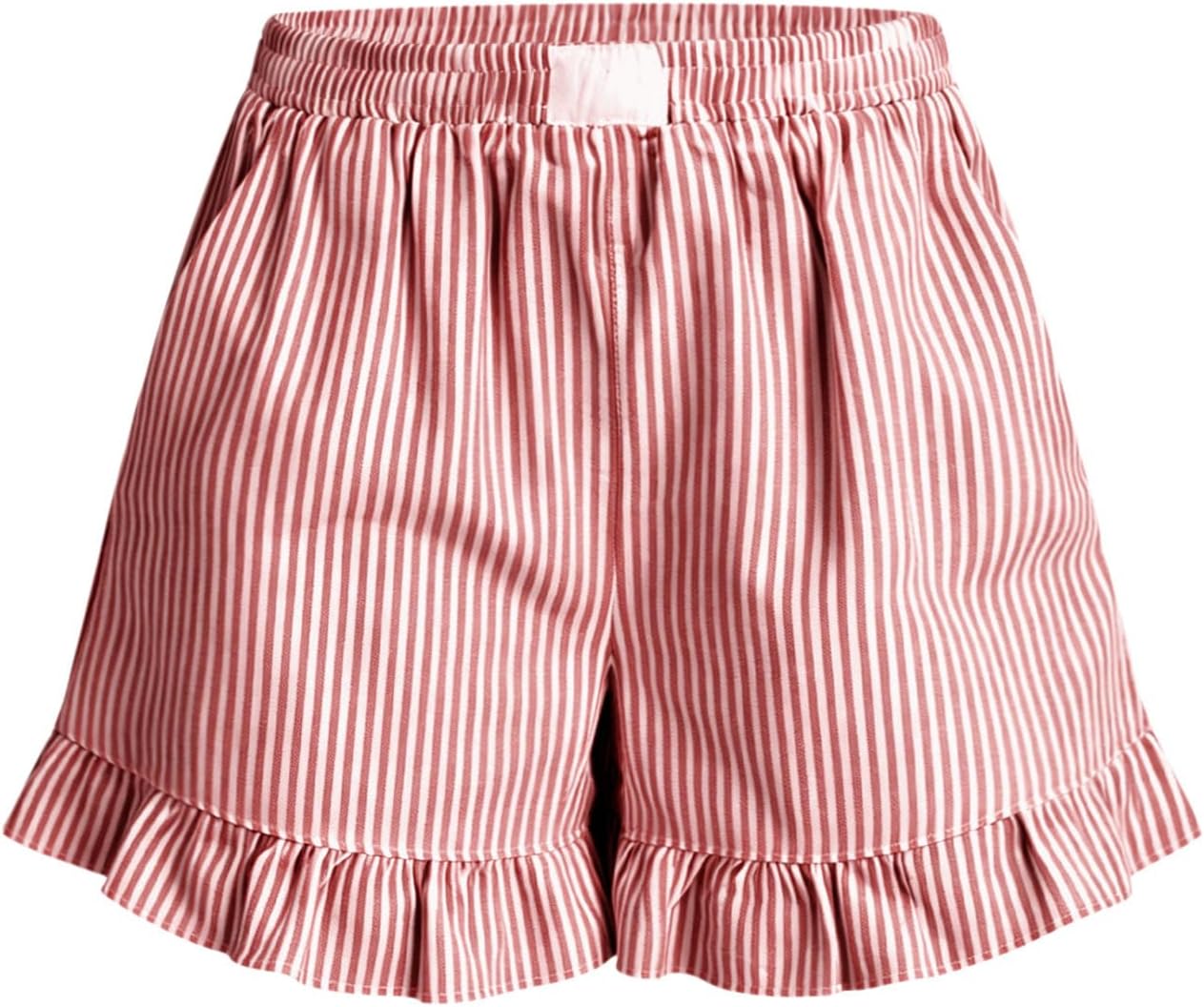 Linen Shorts Womens Ruffled Hem Short Pants Elastic Waist Striped Casual Summer Slacks with Pockets Y2K Beach Bottoms