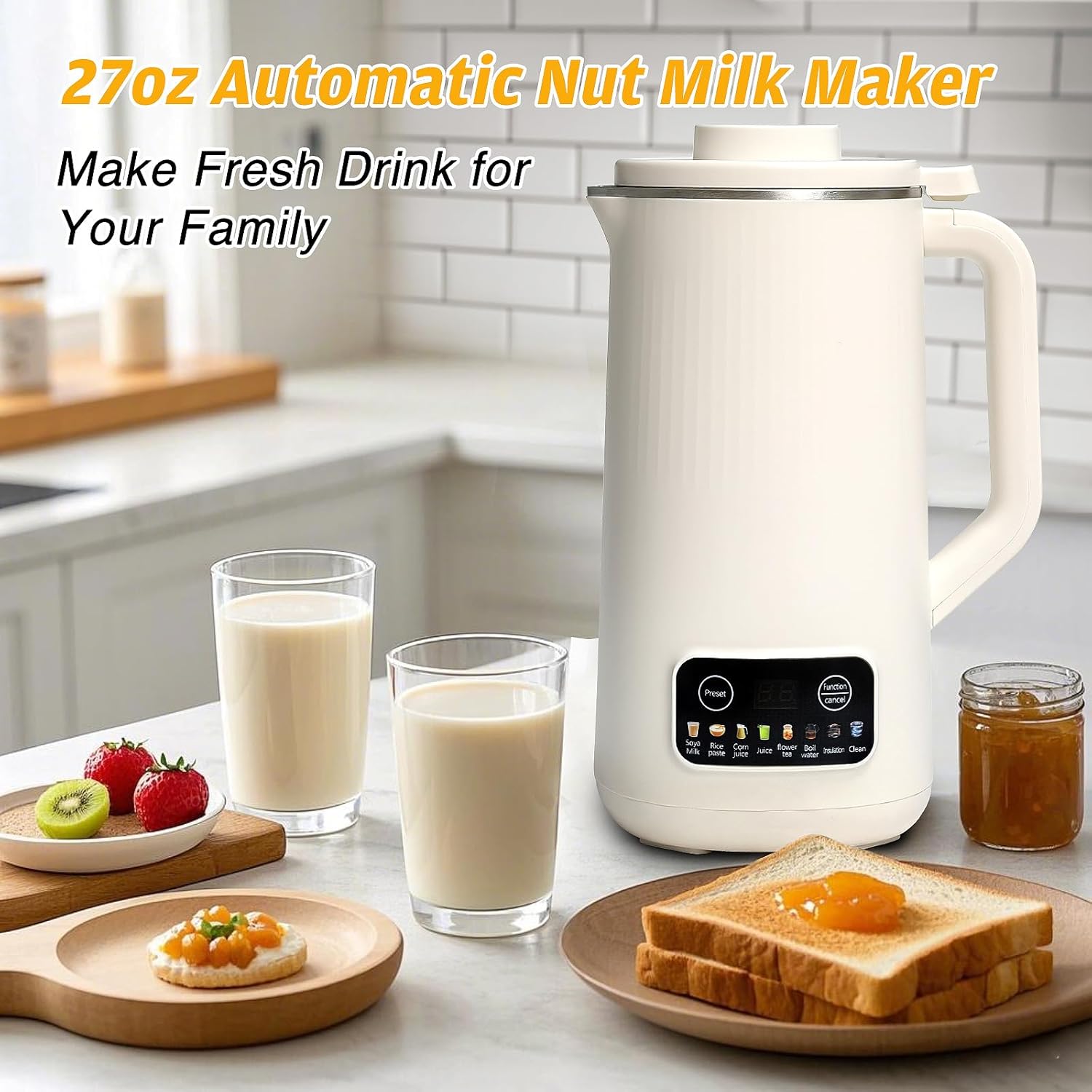 9 in 1 Nut Milk Maker Machine，27oz(800ml) Automatic Soy Milk Maker Blender for Homemade Oat,Coconut,Plant-Based Milk and Non-Dairy Beverages with Delay Start/Keep Warm/Boil Water