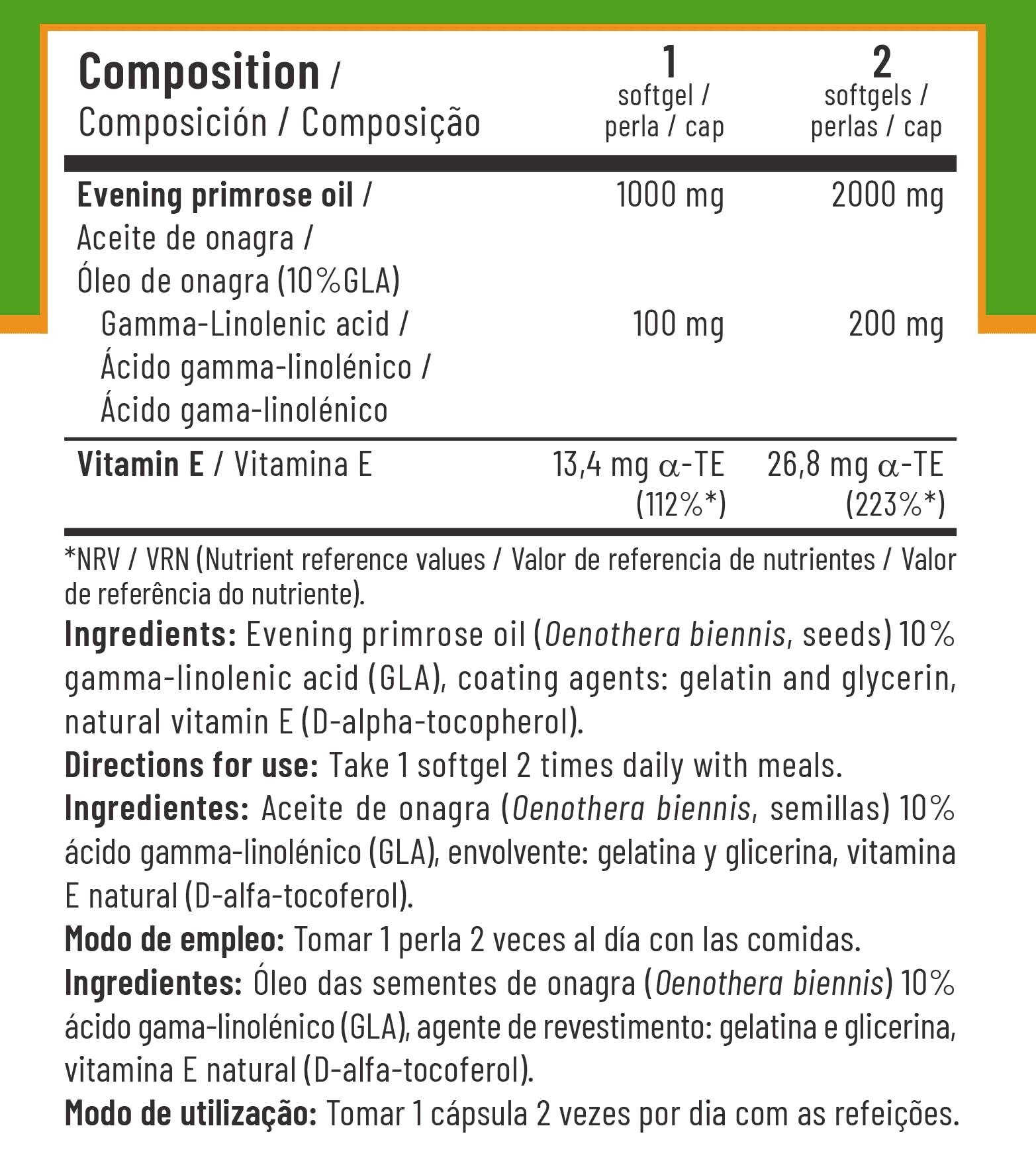Natly Aceite de Onagra 1000 mg | 60 Perlas con Ácidos Grasos Esenciales Omega 6 con GLA y Vitamina E | Ayuda Piel, Hormonas, Bienestar Femenino | Evening Primrose Oil