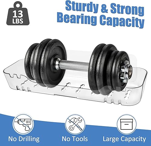 Miniatura 3 de Organizador de ducha adhesivo, paquete de 2 organizadores de ducha de acrílico transparente con ganchos, sin perforaciones, montado en la pared,