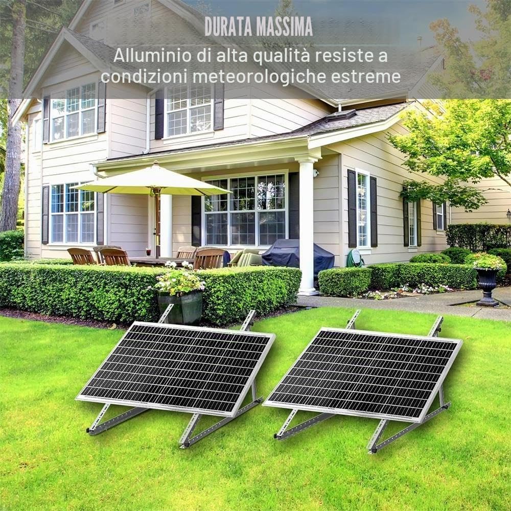 GLIESE Supporto per modulo solare, set di montaggio per modulo solare, elevazione 15°-30°, staffe fotovoltaiche, per camper, balcone fotovoltaico, tetto piano, montaggio a parete, 100W-600W (N118cm-(2
