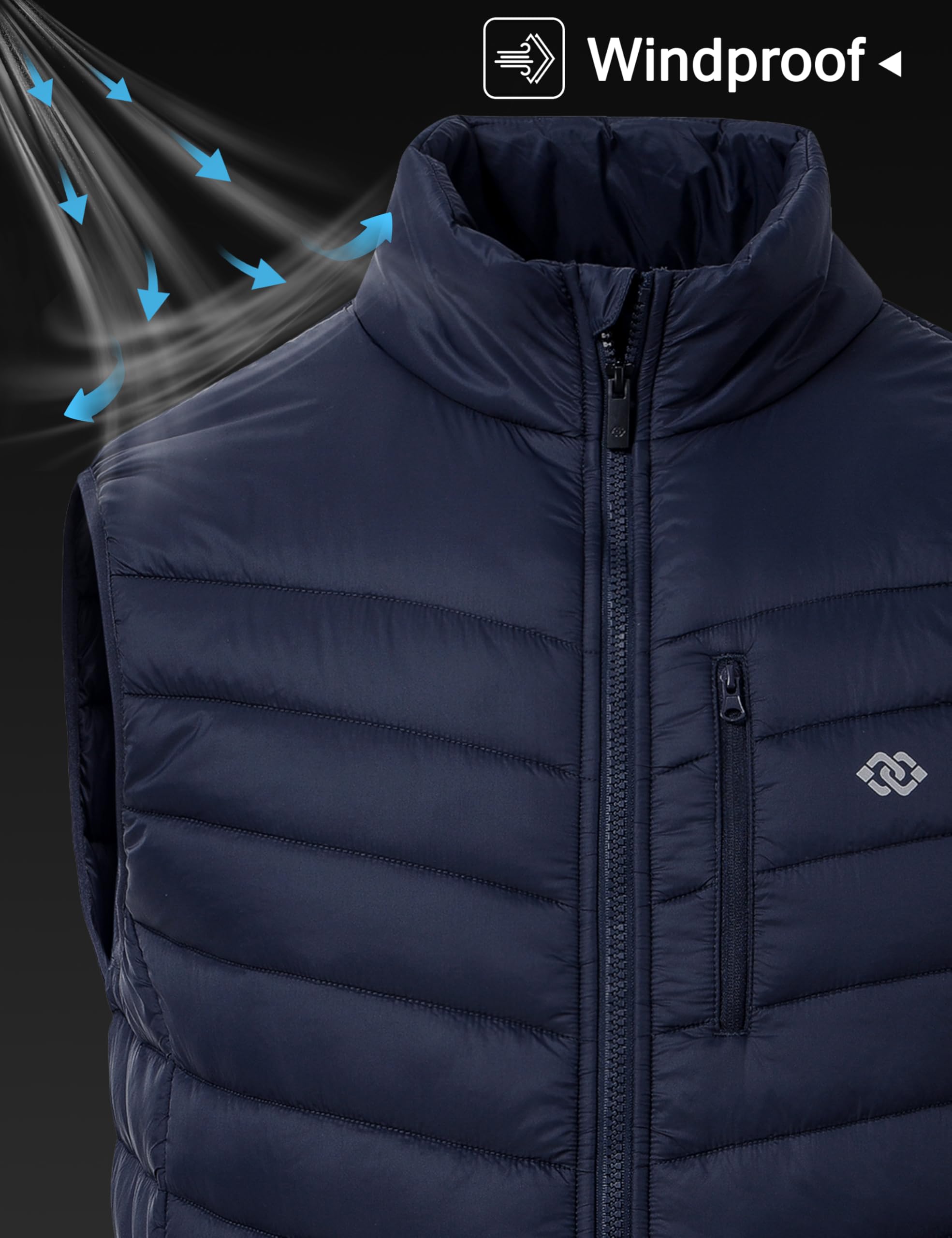 MoFiz Chaleco acolchado para hombre, sin mangas, cuello alto falso, chaqueta para correr, viajes, invierno, cortavientos