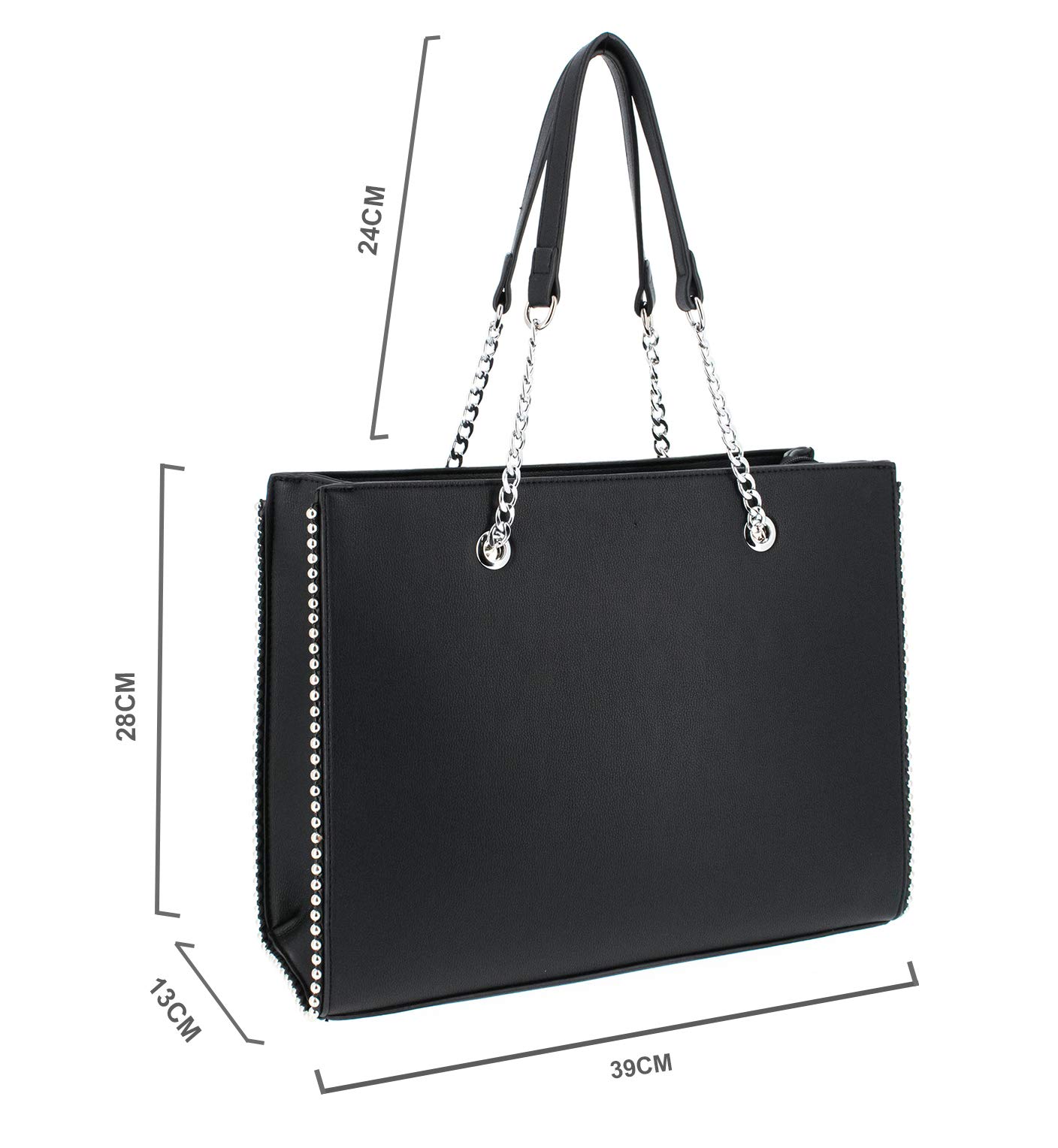 Double Tree Sac à Main Femmes Chaîne Perle Bille Clou - Cours Grand Format A4 Lycée - Cabas Shopping Fourre-Tout Taille XL - Porté Epaule Ville Similicuir PU - Chic Tendance