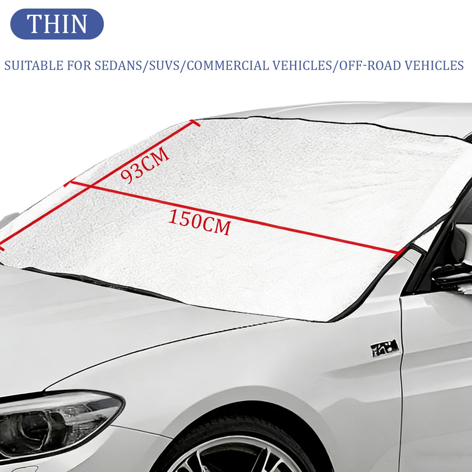 GWAWG Housse De Pare-Brise Voiture Pour Hiver Froid, 150 * 93cm Grande Taille Protecteur De Pare-Brise Anti-Givre Voiture, Protection Anti-Givre Housse De Pare-Brise D’Hiver, Tous Types De Voitures