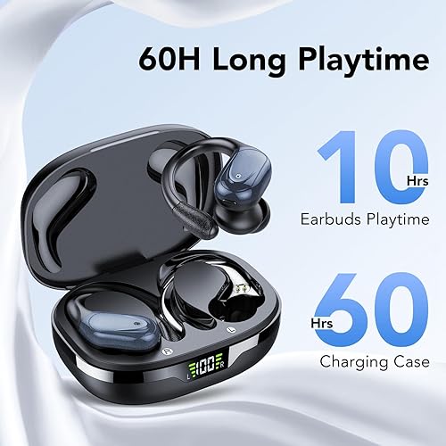 Miniatura 3 de Auriculares inalámbricos Bluetooth 5.3, audífonos de 60 horas de reproducción con pantalla digital, auriculares inalámbricos deportivos con gancho