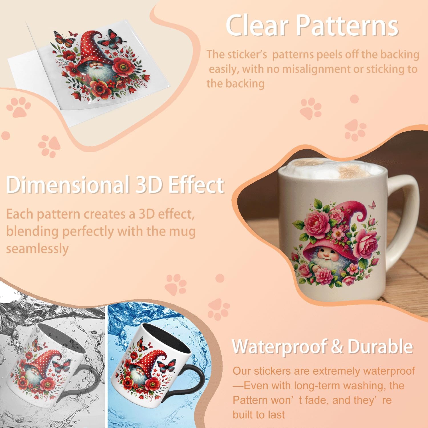 12 PCS Flower Gnomes UV DTF stickers