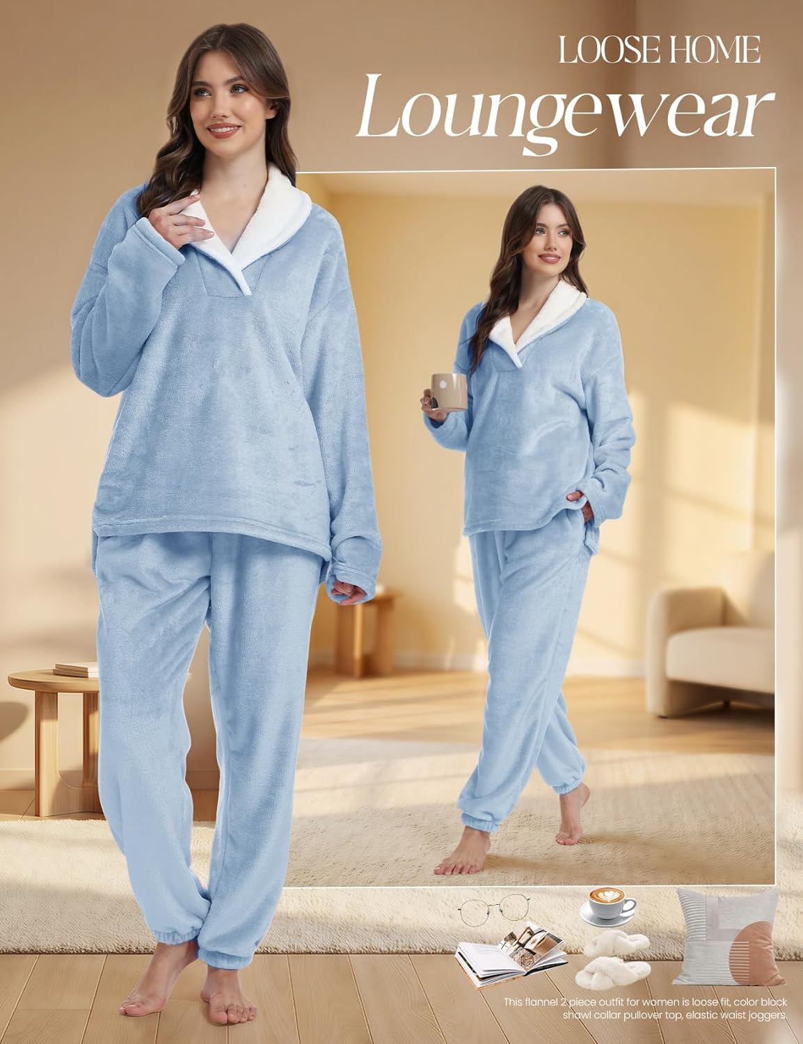 Gihuo Womens Flannel Pajama Sets Fluffy Sleepwear Fuzzy 2 Piece Pjs Set Fleece Plush Lounge Set - Image 6