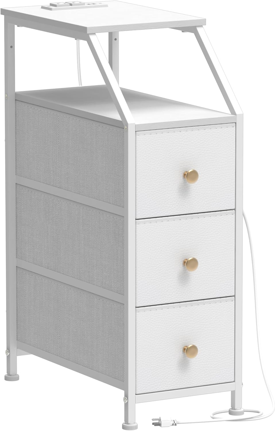 Tohomeor Narrow Dresser Tall Skinny Storage Tower Vertical Slim Chest of Drawers with Charging Station Small Nightstand Side Table for Bedroom, Bathroom, Small Spaces (White, 3 Drawers) 18.9"D x 9.8"W x 28.4"H (3 Drawers) White