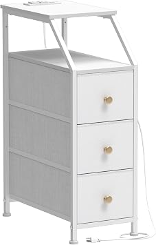 Tohomeor Narrow Dresser Tall Skinny Storage Tower with Vertical Slim Chest Charging Station Small Nightstand for Bedroom, Bathroom, Small Spaces White, 3 Drawers