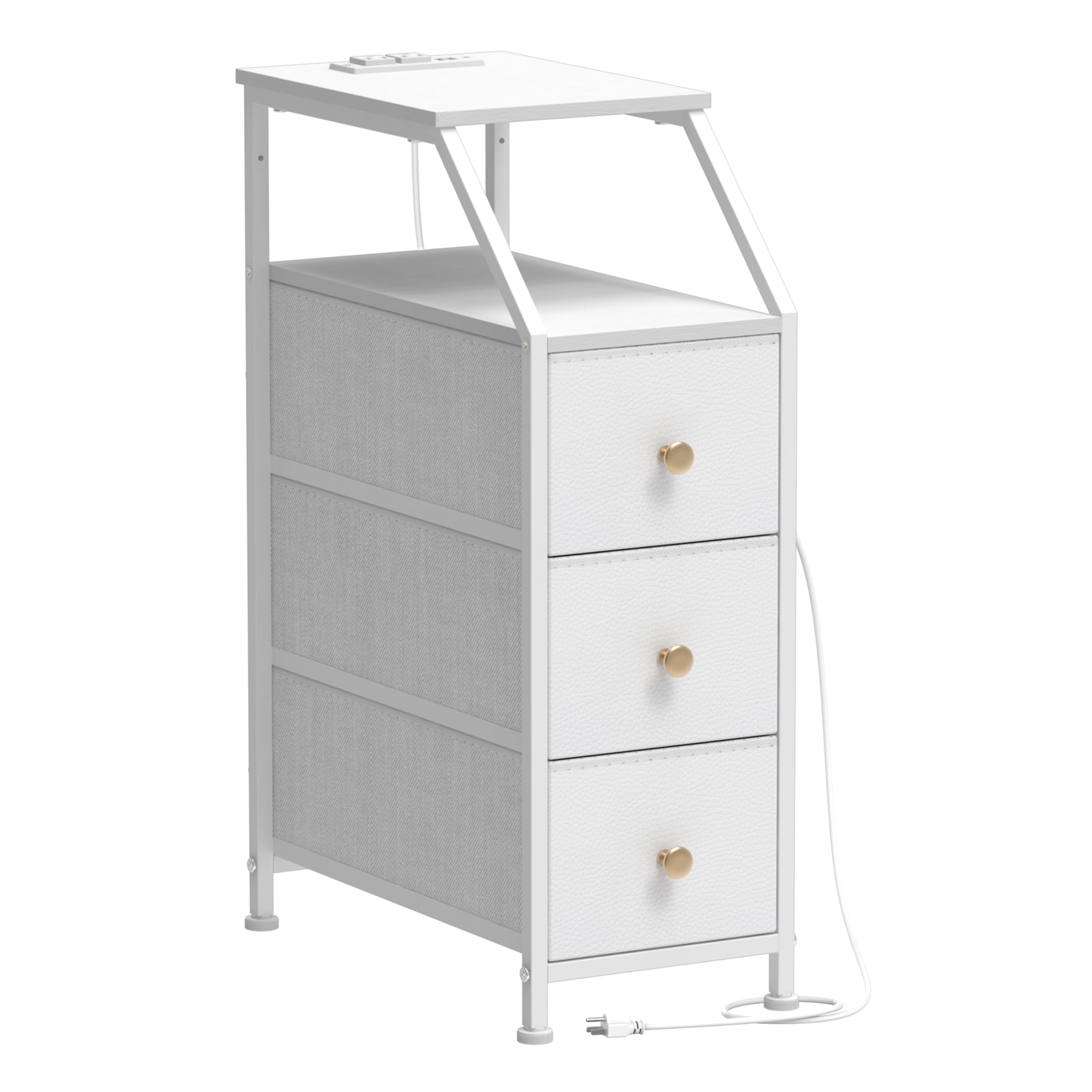 Tohomeor Narrow Dresser Tall Skinny Storage Tower Vertical Slim Chest of Drawers with Charging Station Small Nightstand Side Table for Bedroom, Bathroom, Small Spaces (White, 3 Drawers)