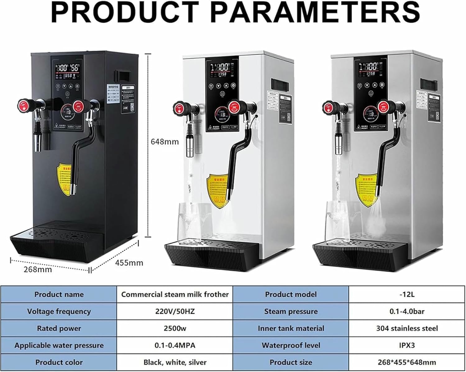 12L Commercial Milk Frother,Steamer Automatic Boiling Water Machine,Electric Coffee Foam Making Machine