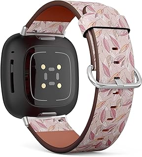 CJBROES Replacement Leather Watch Band, Compatible with Fitbit Versa 3 and Fitbit Sense of Wristband Bracelet Accessory - Leaves