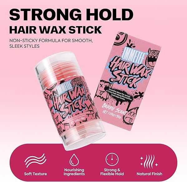 immetee Barra de Cera para el Cabello Mujer - Control Antifrizz y Mechas Sueltas - No Grasa, Sin Residuos, Fijador para Peinados, Pelucas y Control de Contorno, 1.05oz/30g (Arándanos) - 5