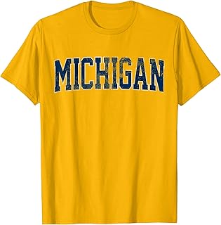 Vintage Michigan Look Blue Maize Men Retro Gold Michigan Tee T-Shirt