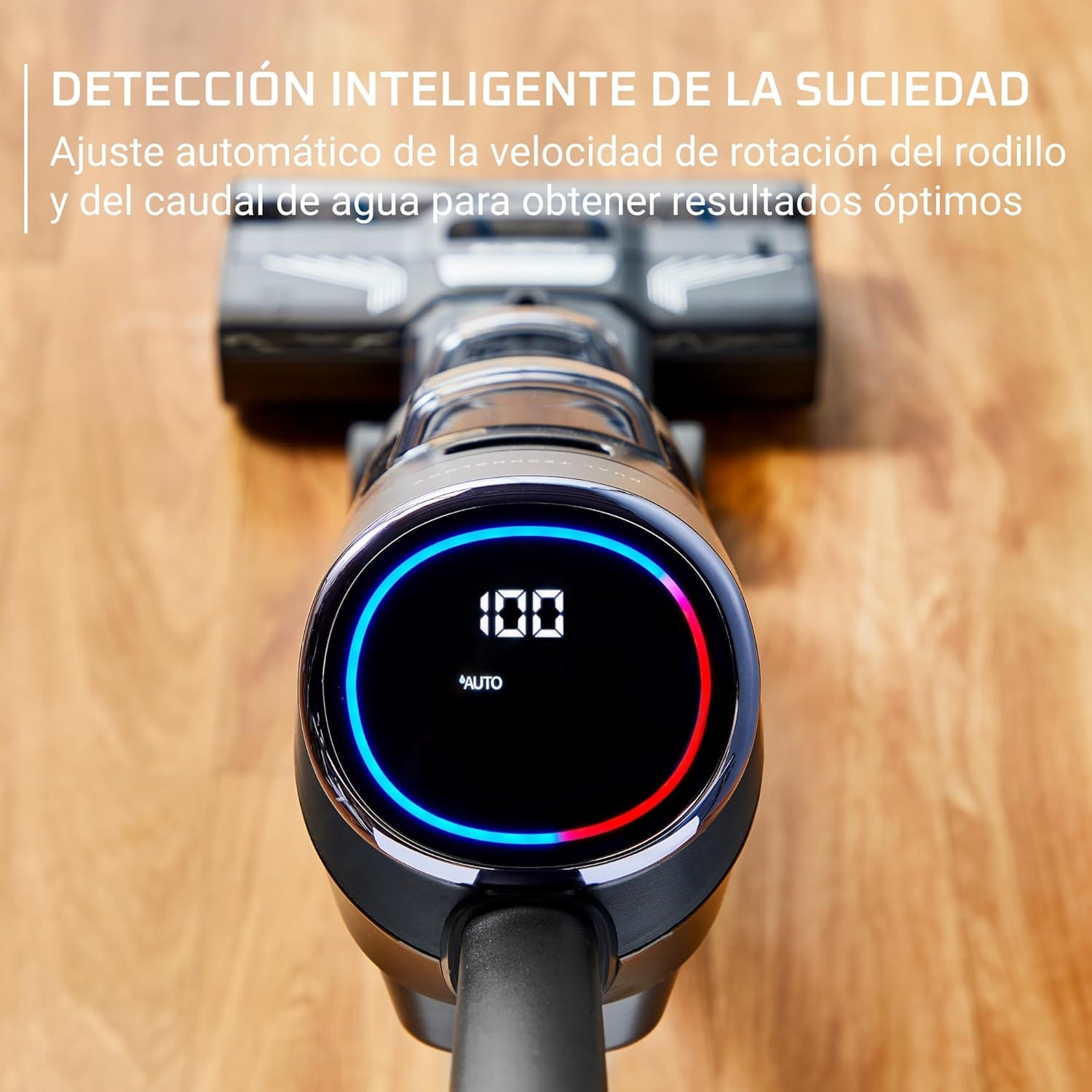 Rowenta X-Clean 4, Aspiradora Fregona Eléctrica Sin Cable, 2 en 1 Aspira y Friega a la vez, 200 W, Pantalla De Control Inteligente, Ajuste Automático De Limpieza: Eco, Auto y Max, Gris, GZ5036WO