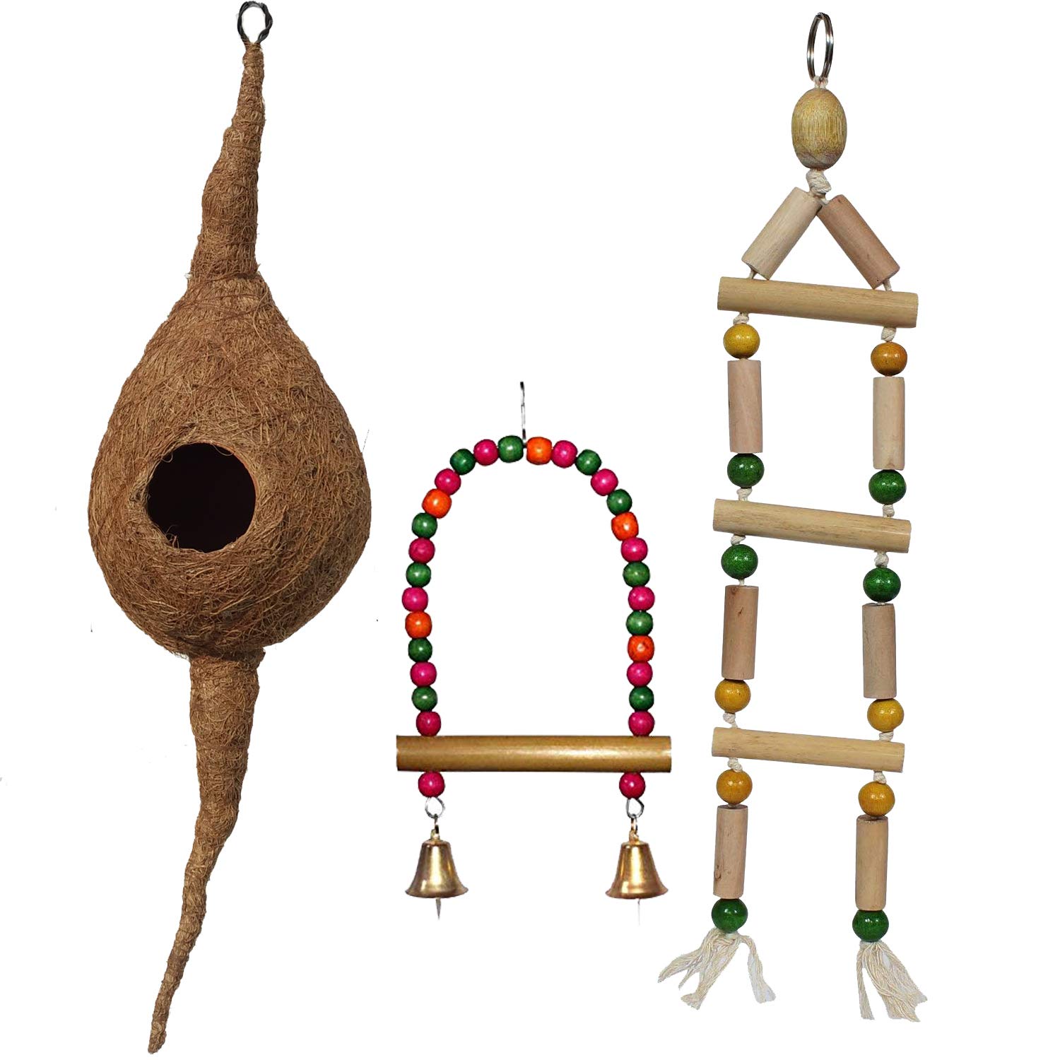Jainsons Pet Products Coconut Bird Nest with Chewing Toys-Hanging Bird Cage Toys Suitable for Small Parakeets, Cockatiels, Conures, Finches, Budgie, Macaws, Parrots, Love Birds(Combo Pack with Nest) (B08QZ955BS) Amazon Price History, Amazon Price Tracker