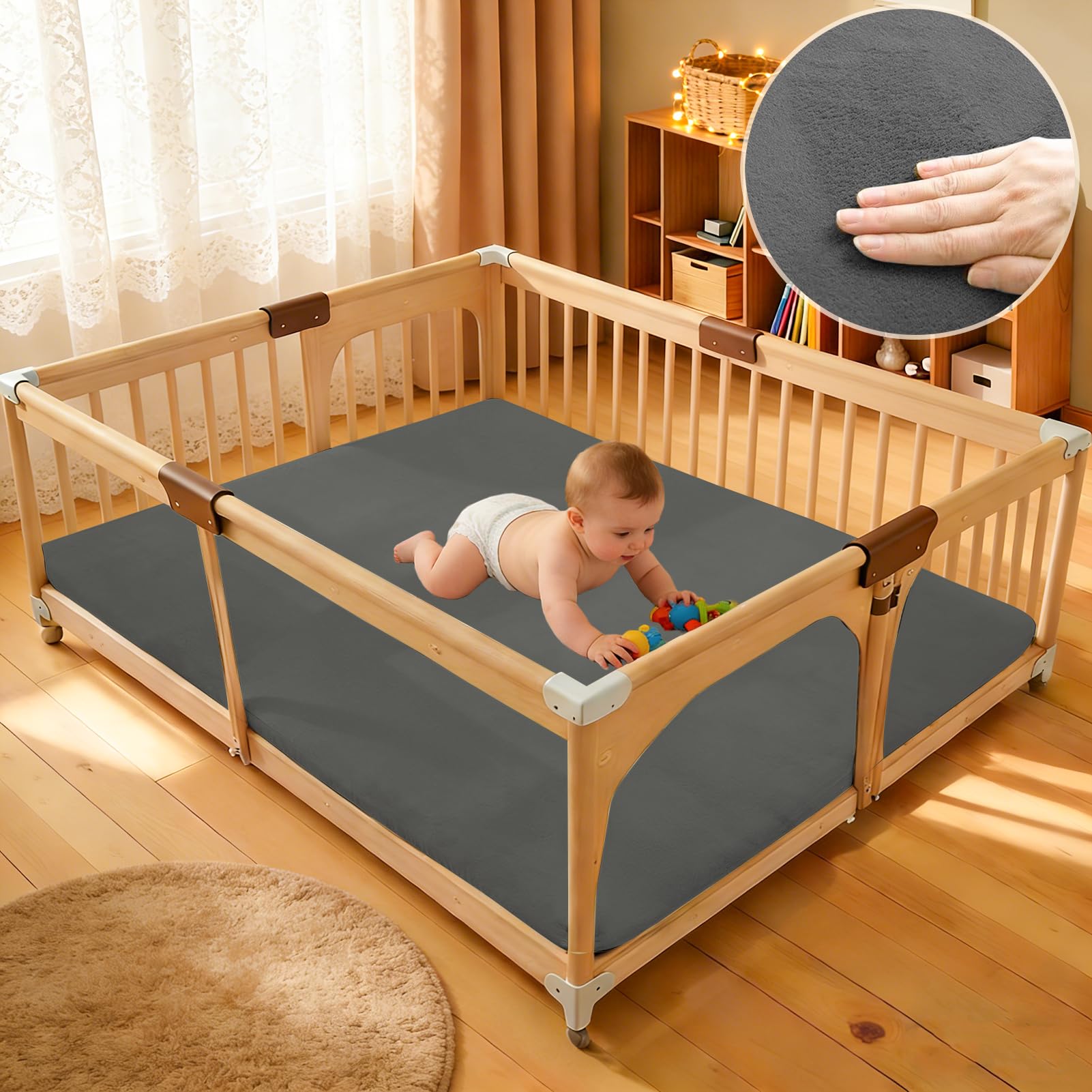 Tappeto Neonato, Tappeto Gioco Bambini Tappetos Bambini in Flanella, Tappetos per Gattonare Neonato Antiscivolo, Adatto per Box e Aree Gioco per Bambino 60 x 100 cm Grigio Scuro