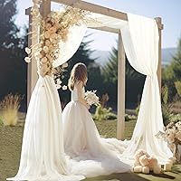 Vista 4 de 30" x 20Ft Wedding Arch Draping Fabric, 1 Panel Ivory Sheer Curtain Drapes Extra Wide & Long Backdrop Curtains for Wedding Arch Ceremony Birthday