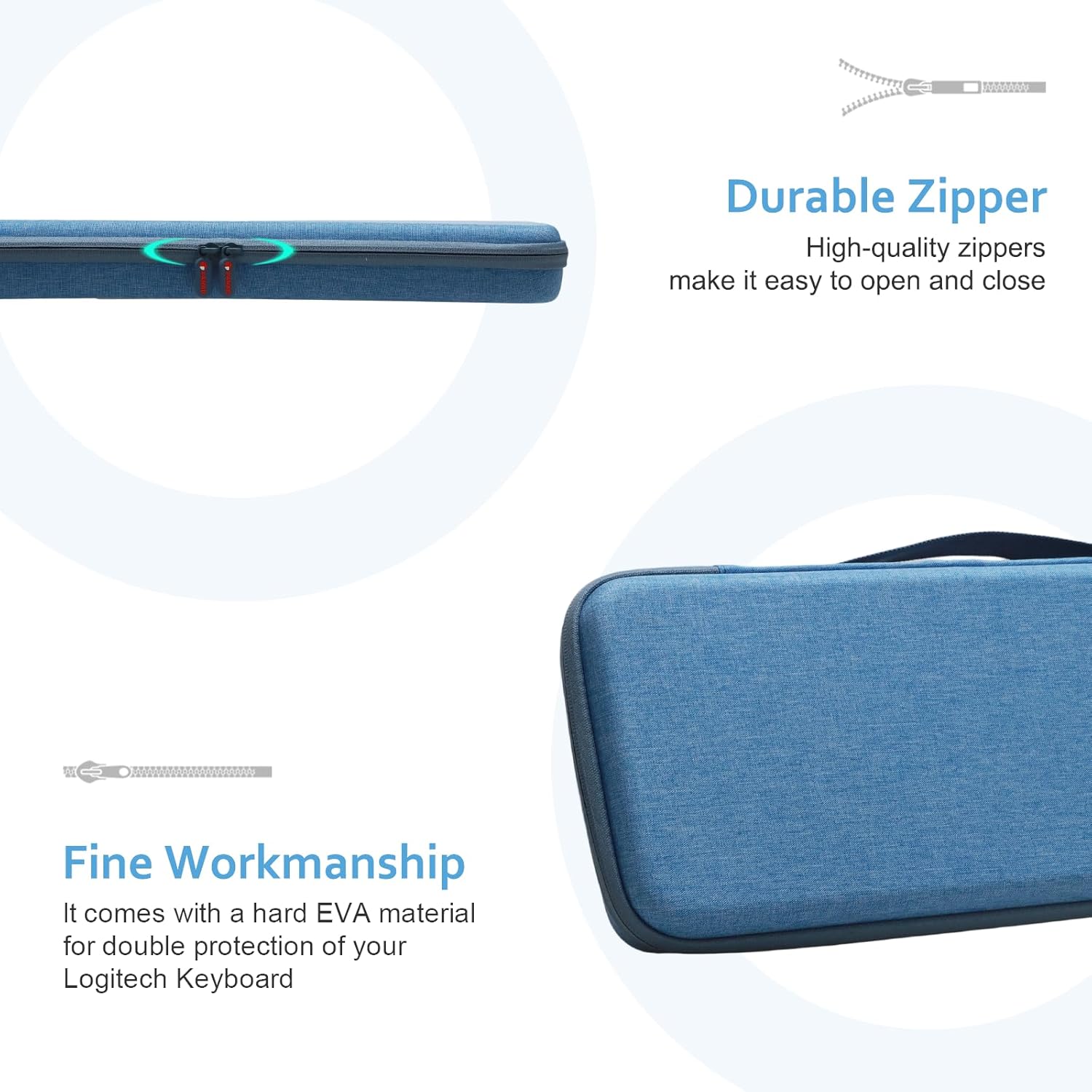 XANAD Hard Case for Logitech MX Keys/MX Keys Advanced MIC Wireless Illuminated Keyboard(Blue)-Inside: 17.2"x6.2"x1.2" - Image 7