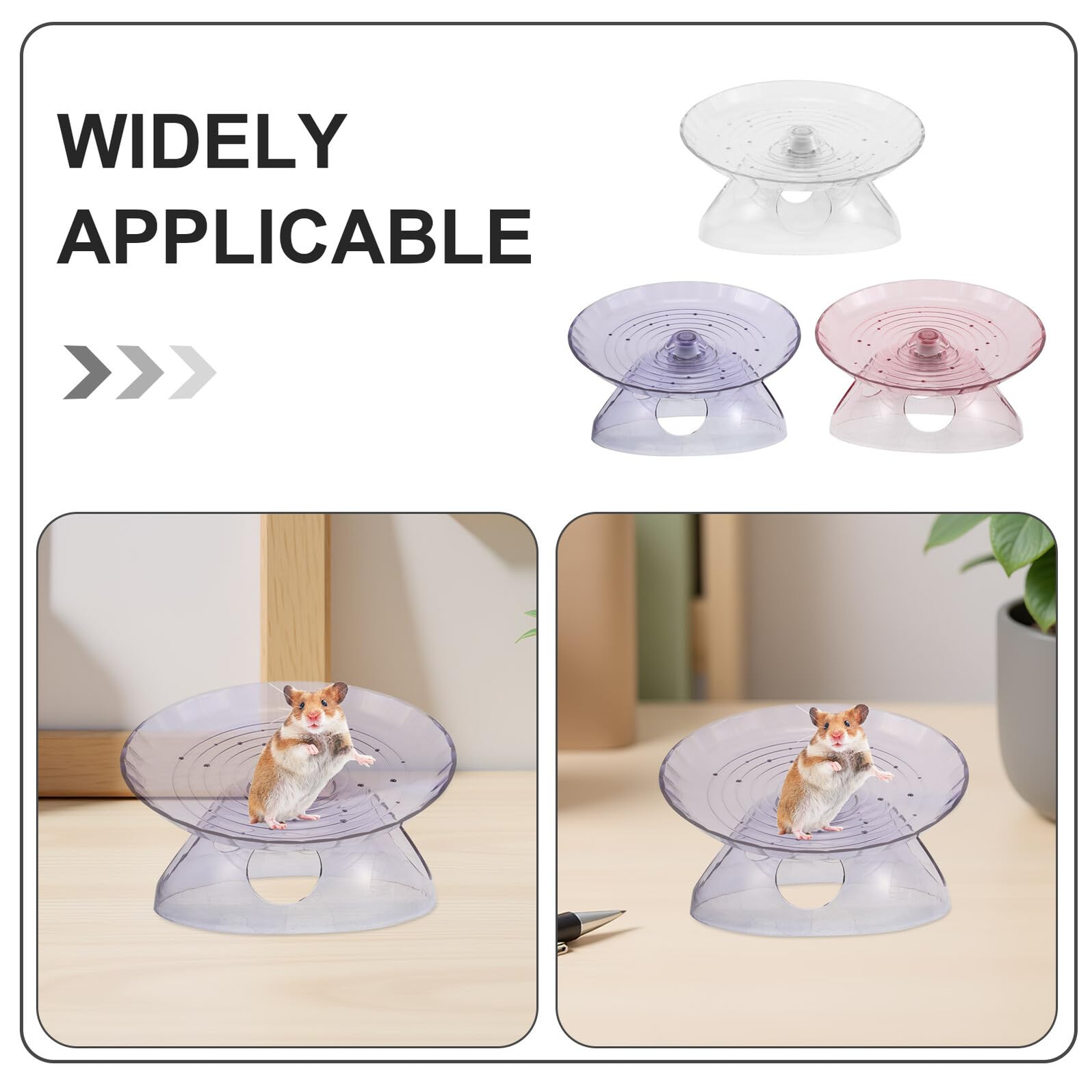 Set 3 Pezzi Ruota a Forma di Disco per Criceti Silenziosa in Plastica con Nascondiglio Integrato, Rotella per Esercizio e Rifugio per Piccoli Animali Domestici, per
